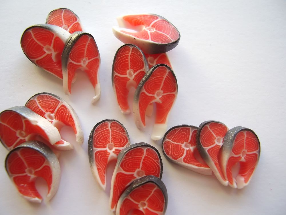 TX Miniatures Market Place Trade html Fish, Salmon Steaks 24th Scale, x3